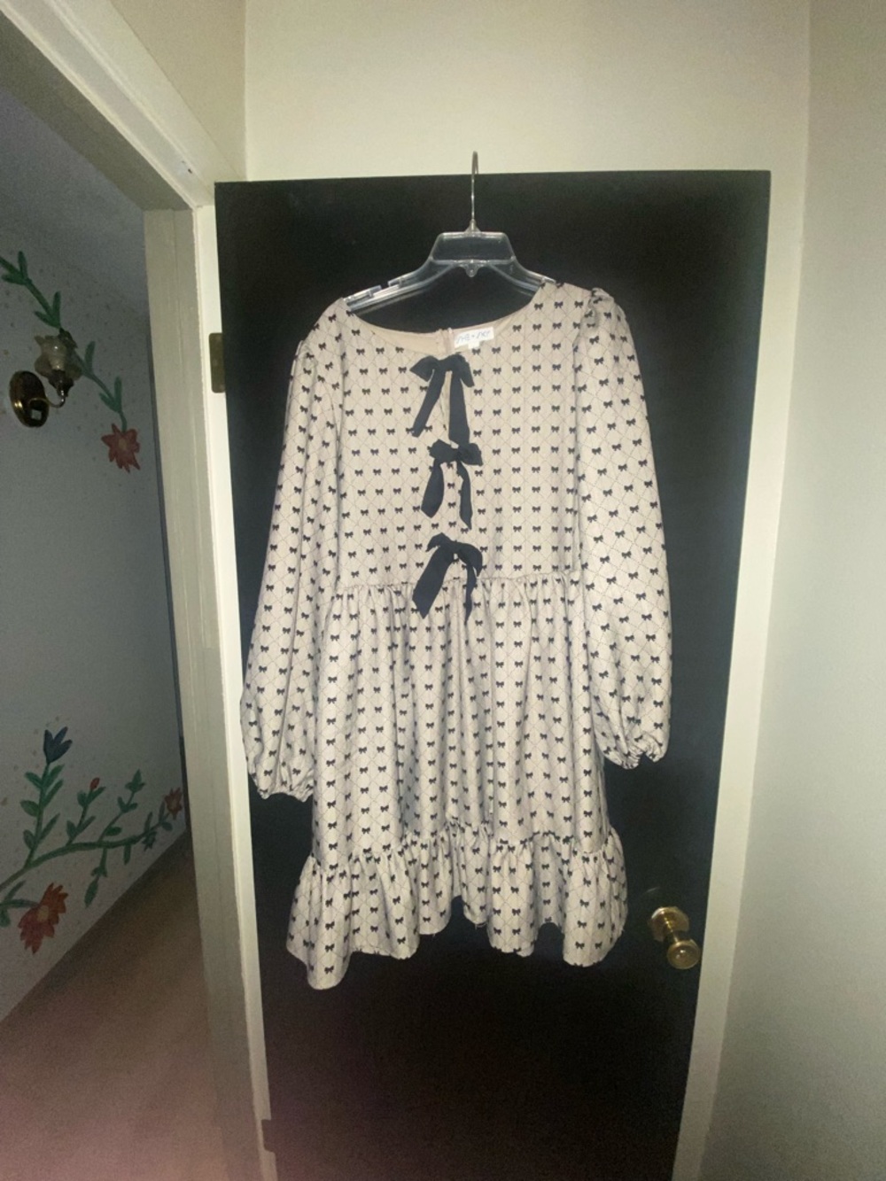 She + Sky grey Dress with Black Bow Details